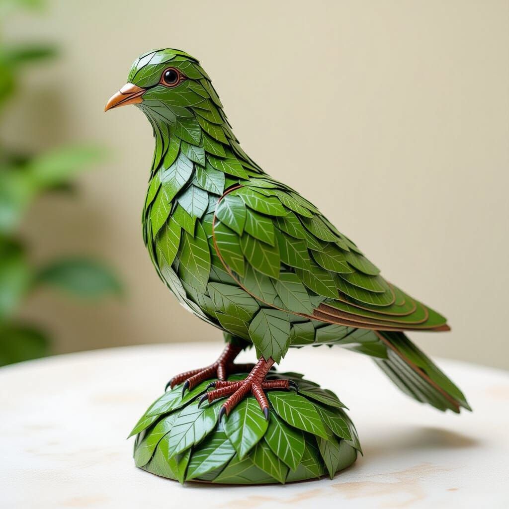 Dove Statue Created from Dry Leaf Waste