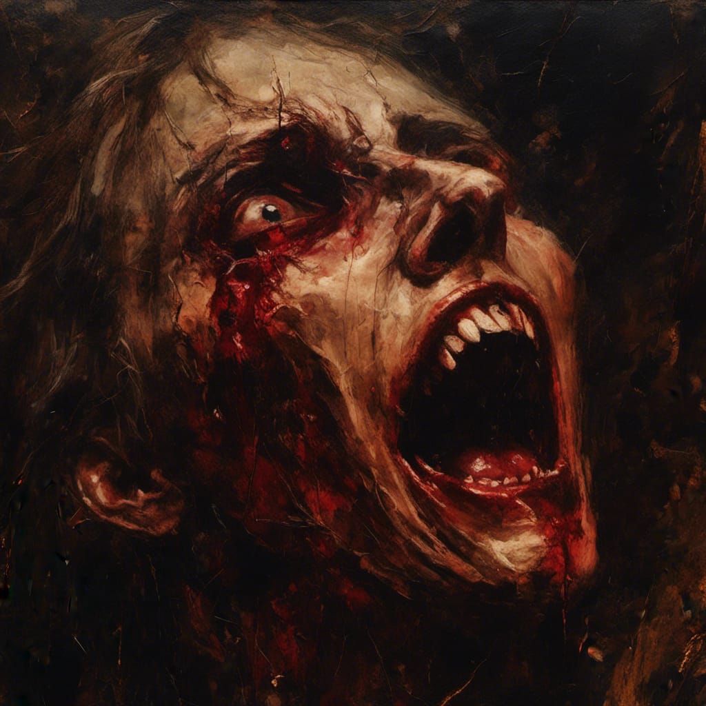 Tormented Vampire in Anguish: Baroque Oil Painting