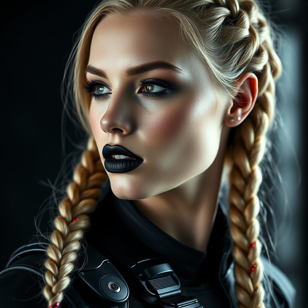 Beautiful Woman in Tactical Gear with Braided Hair