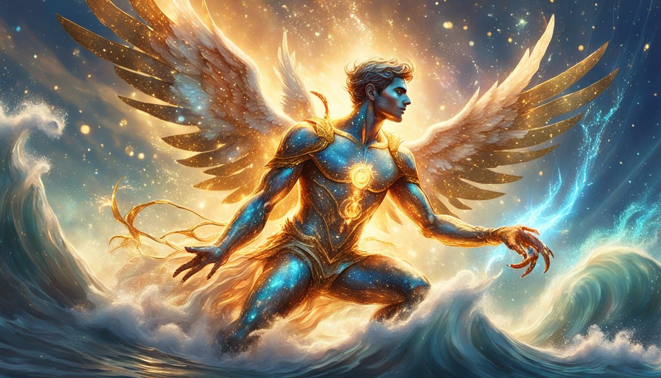 Mercury Holding Crab on Wave in Digital Art