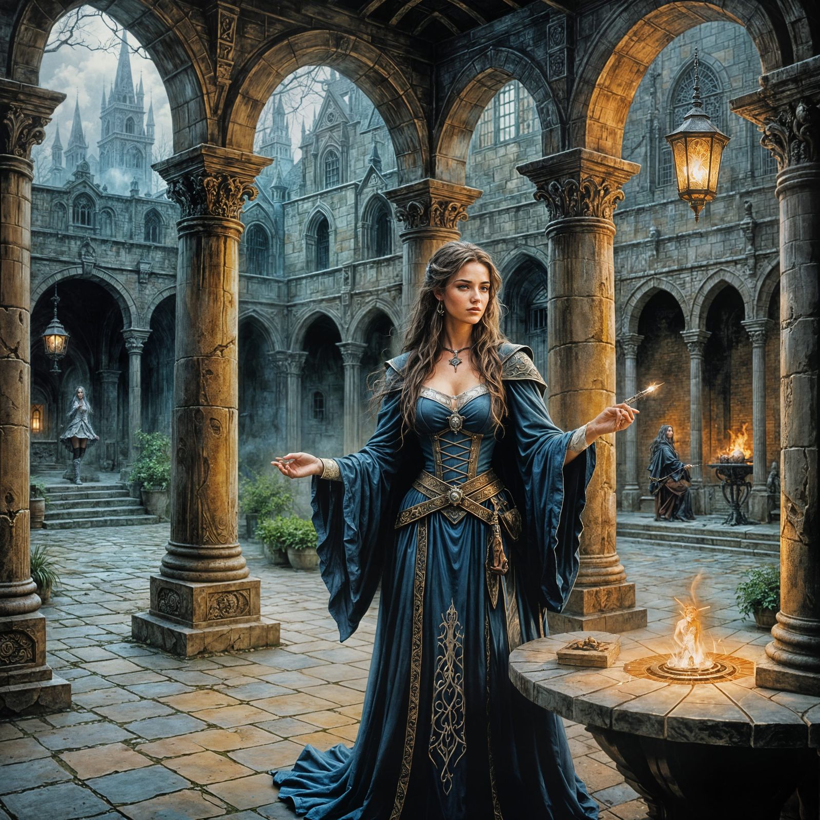Female Wizard Practicing Magic: Comic Book Illustration