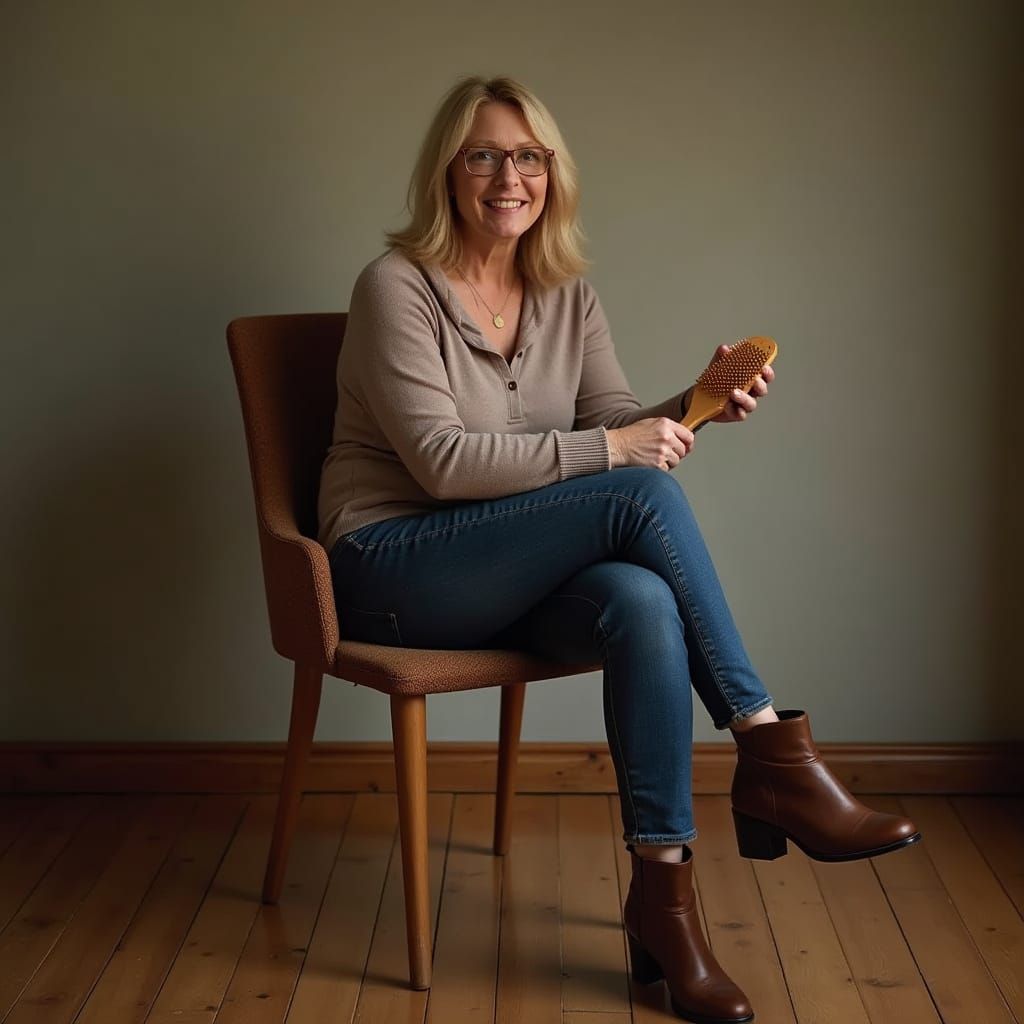 Woman with Hairbrush in Empty Room: Digital Portrait