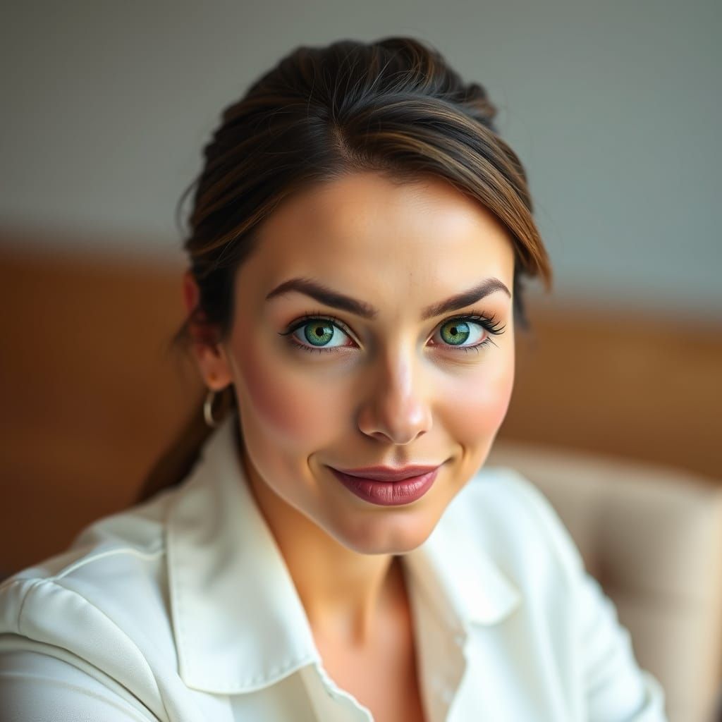 Serene Professional Woman with Emerald Eyes