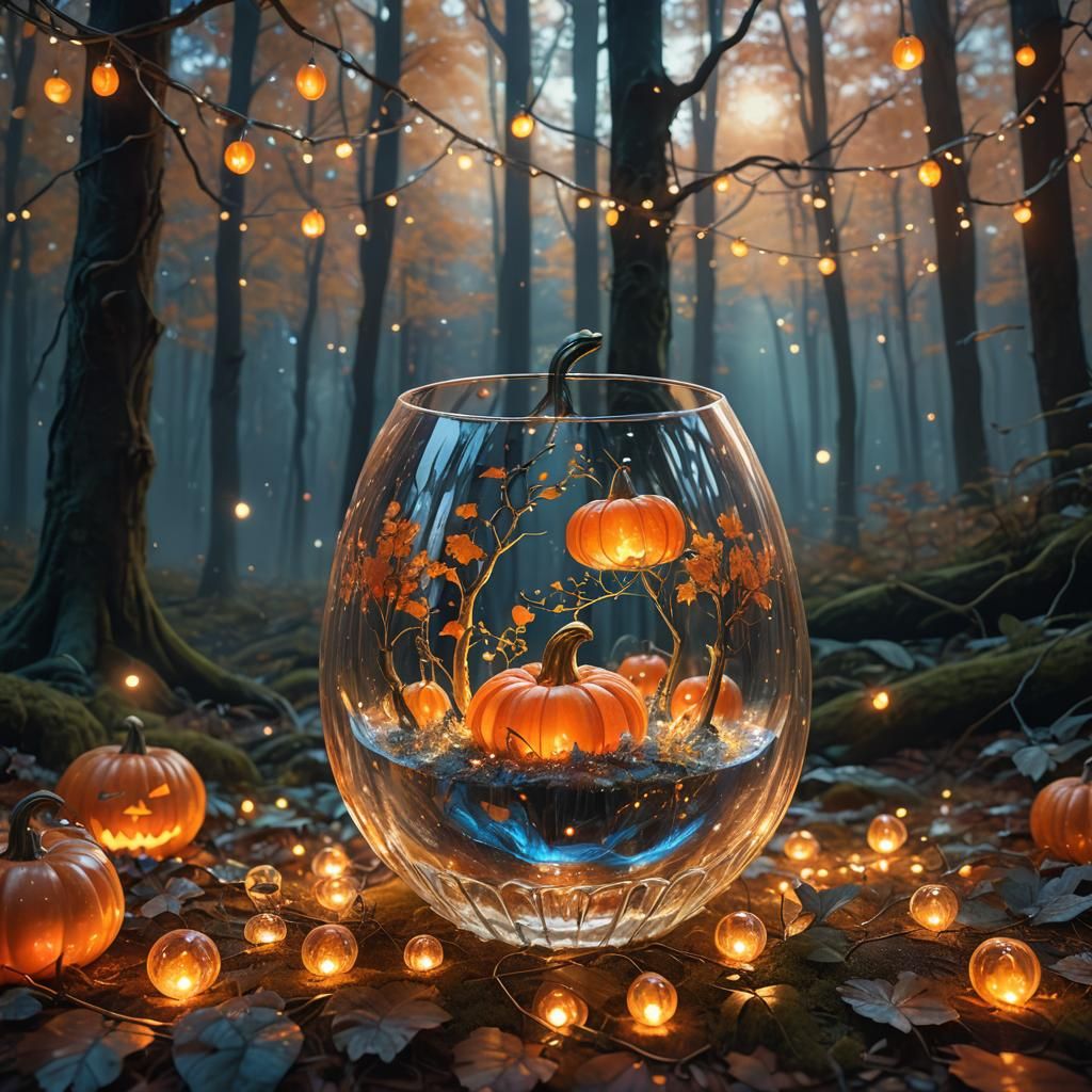 Bioluminescent Pumpkin in Enchanted Forest, Digital Art