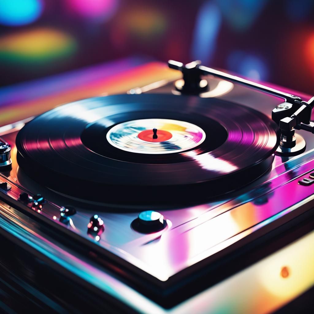 Ultra-Detailed Vinyl Record on Mixing Table