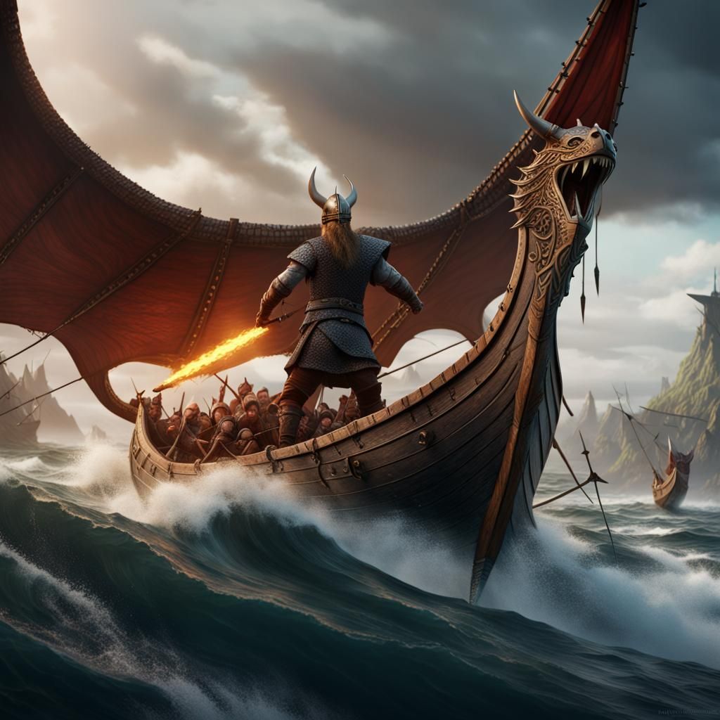 Dragon Attack on Viking Longboat