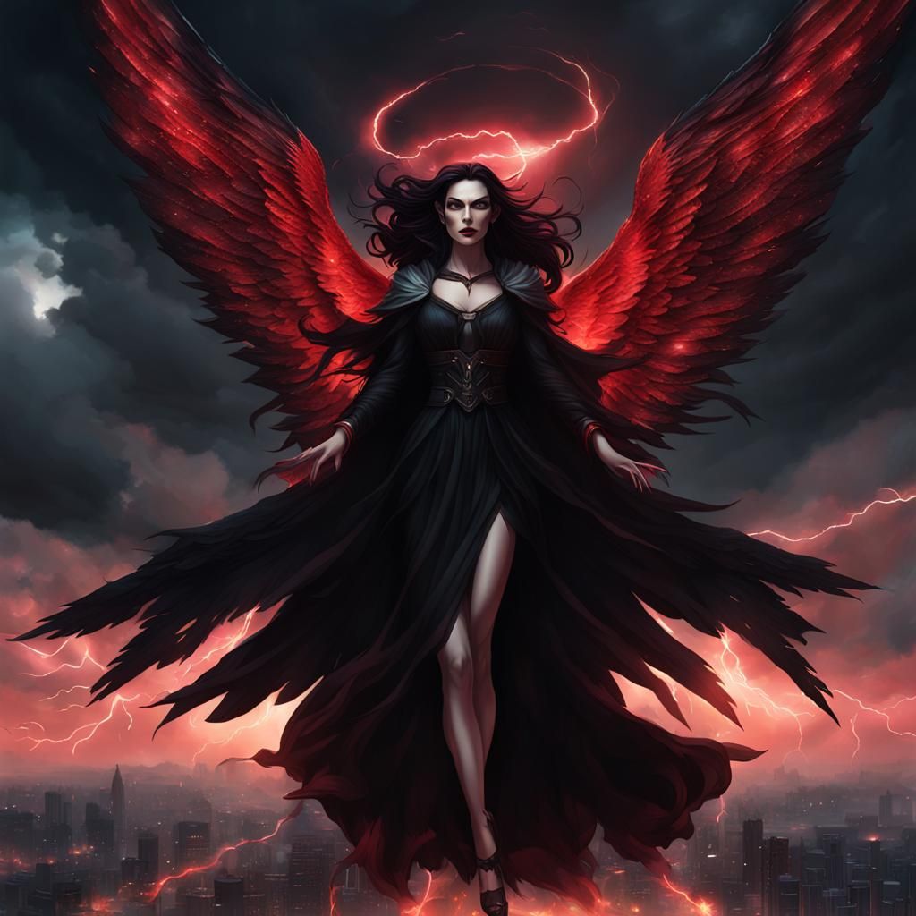 Dark Angel in Lightning Storm: Fantasy Concept Art