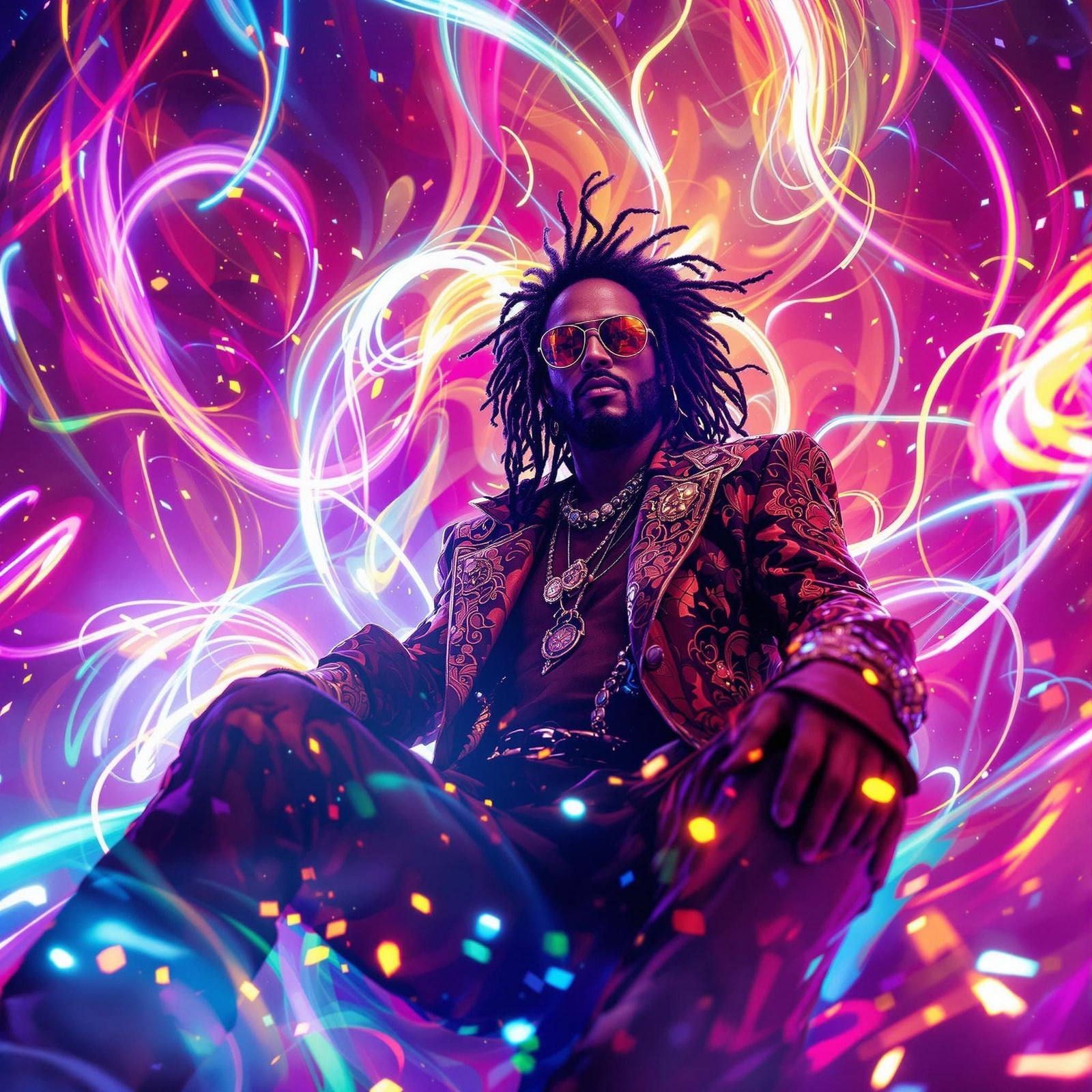 Lenny Kravitz in Vibrant, Swirling Light Fantasia