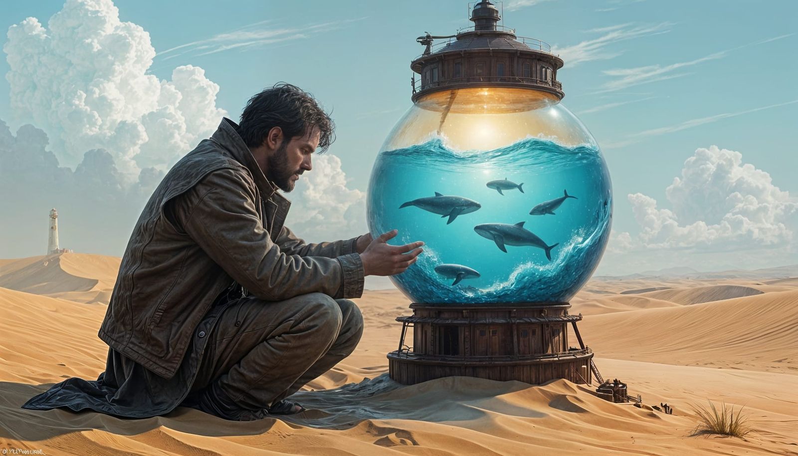 Desert Lighthouse Keeper with Ocean Beacon