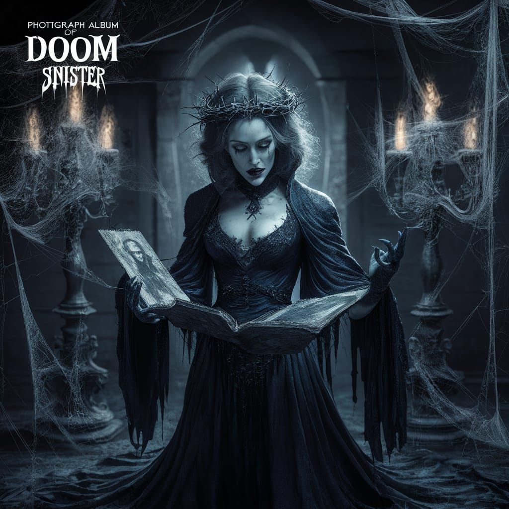 Gothic Queen with Album in Dark Castle