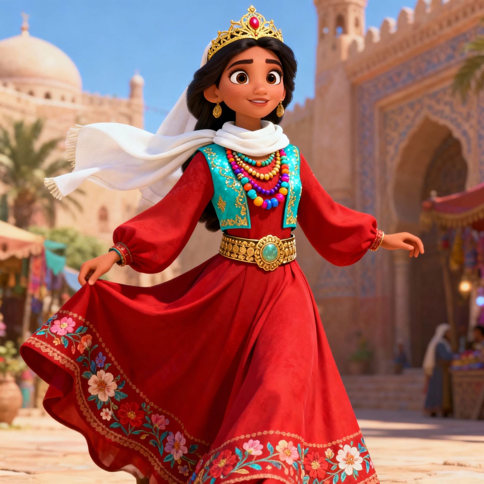 Disney Style 3D Cartoon Lady in Moroccan Kaftan