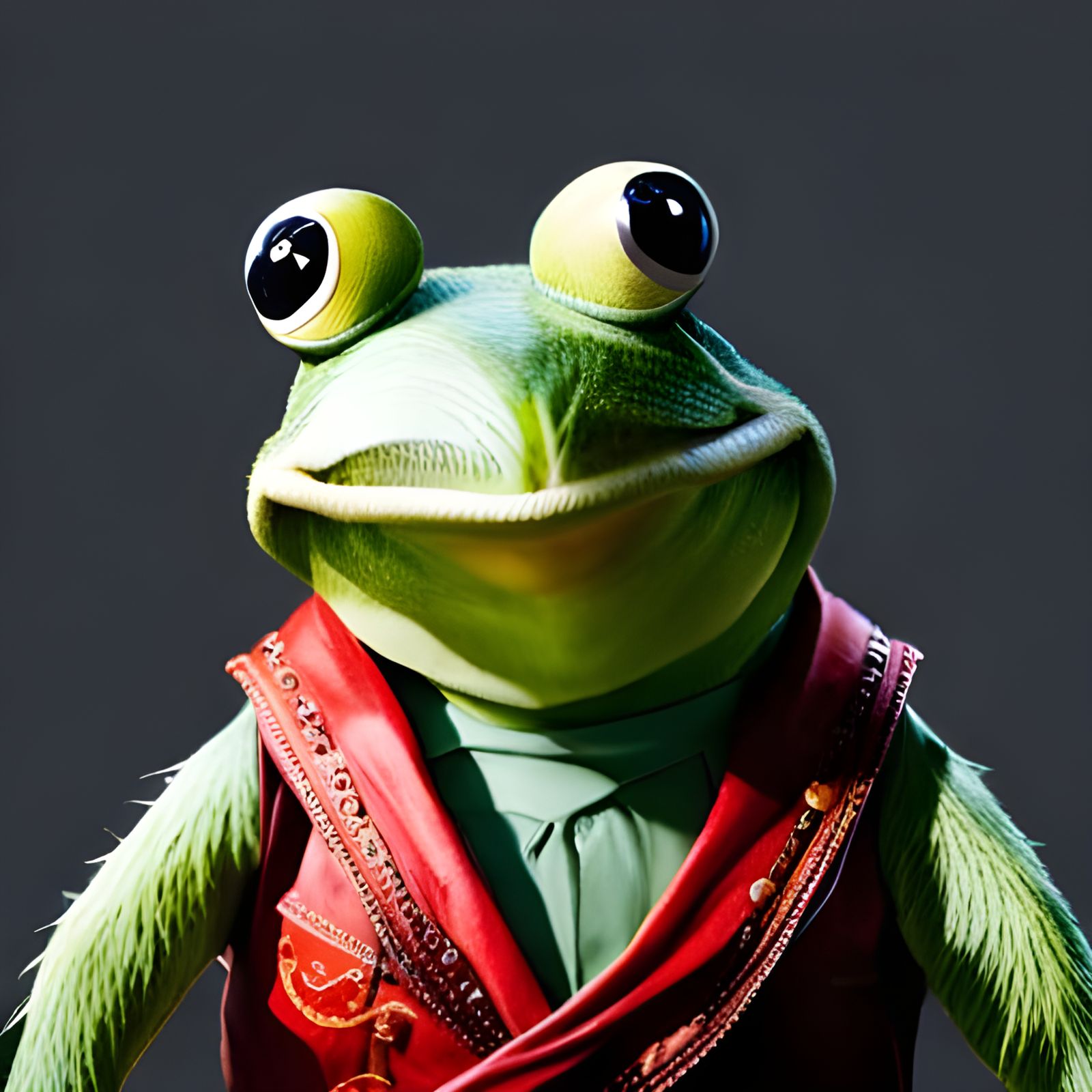 Adorable Green Frog Muppet Portrait