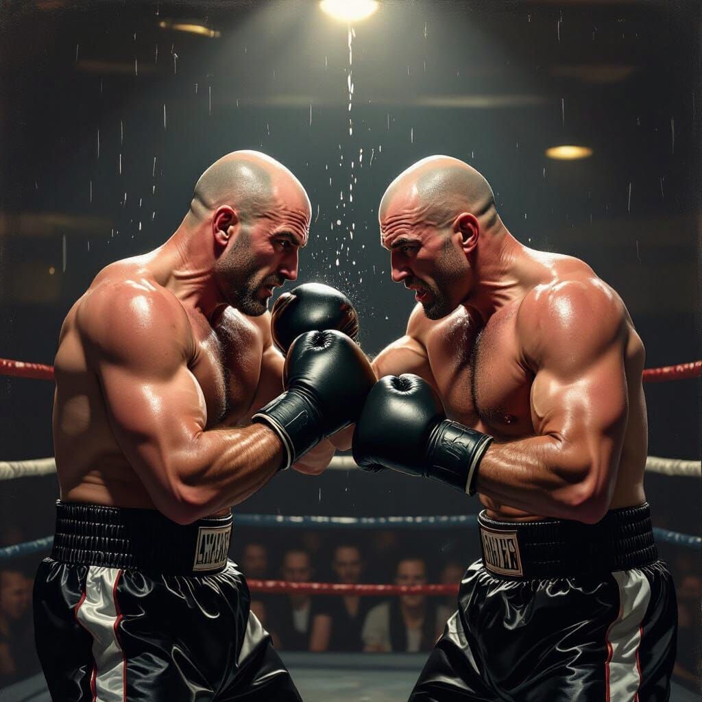 Two Bald Men Sparring in Leather Boxing Gear
