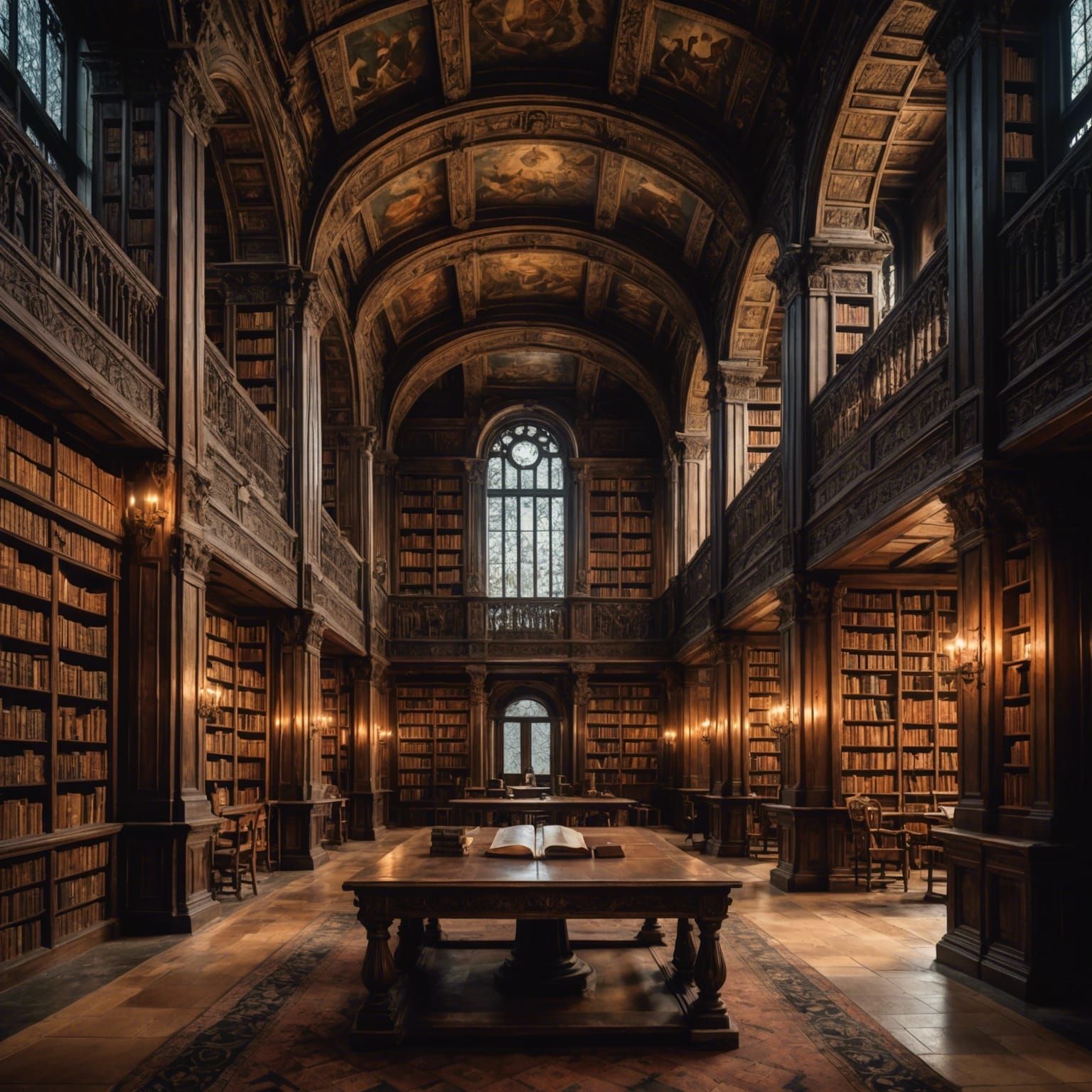 Ancient Library with Intricate Details