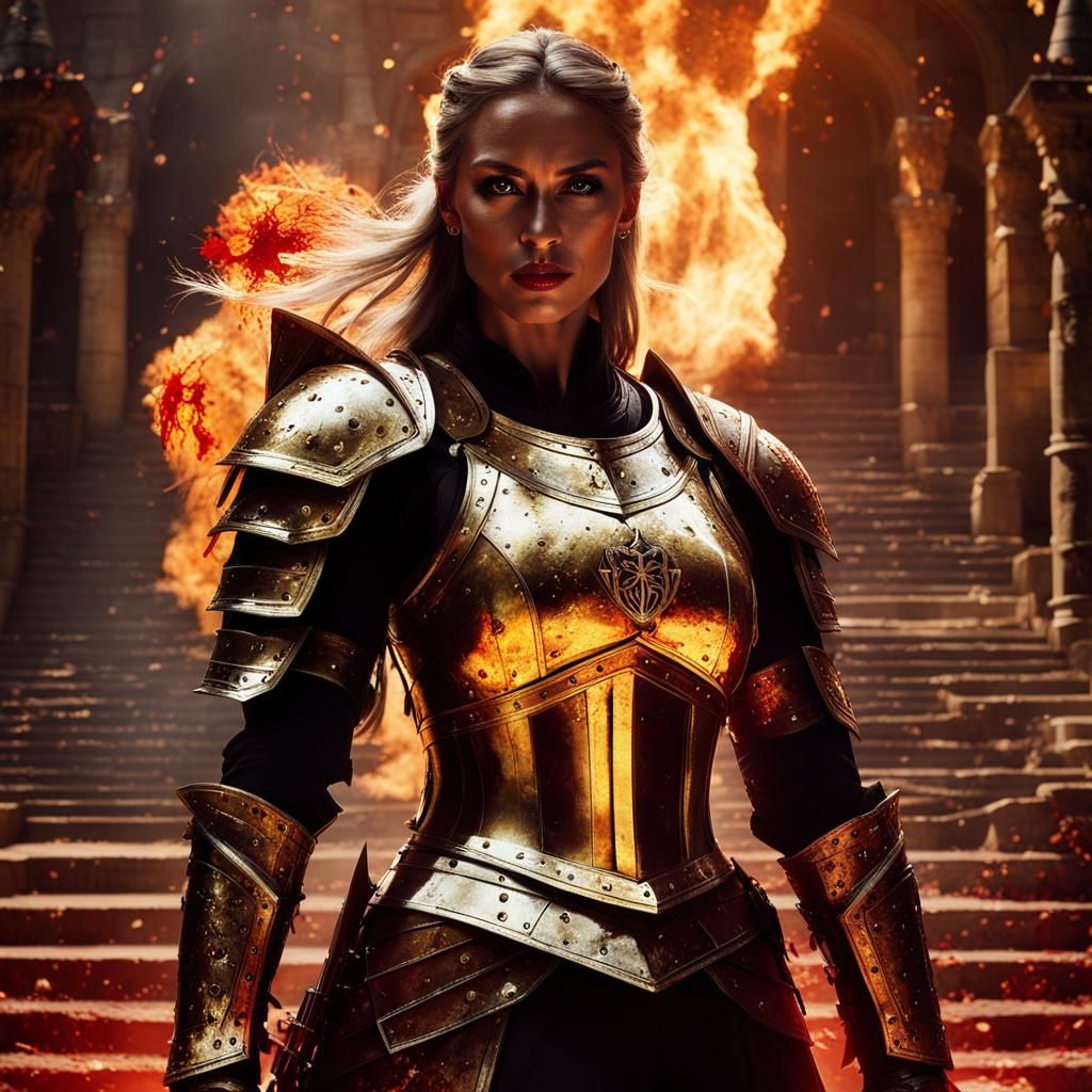 Heroic Golden Warrior Bathed in Firelight