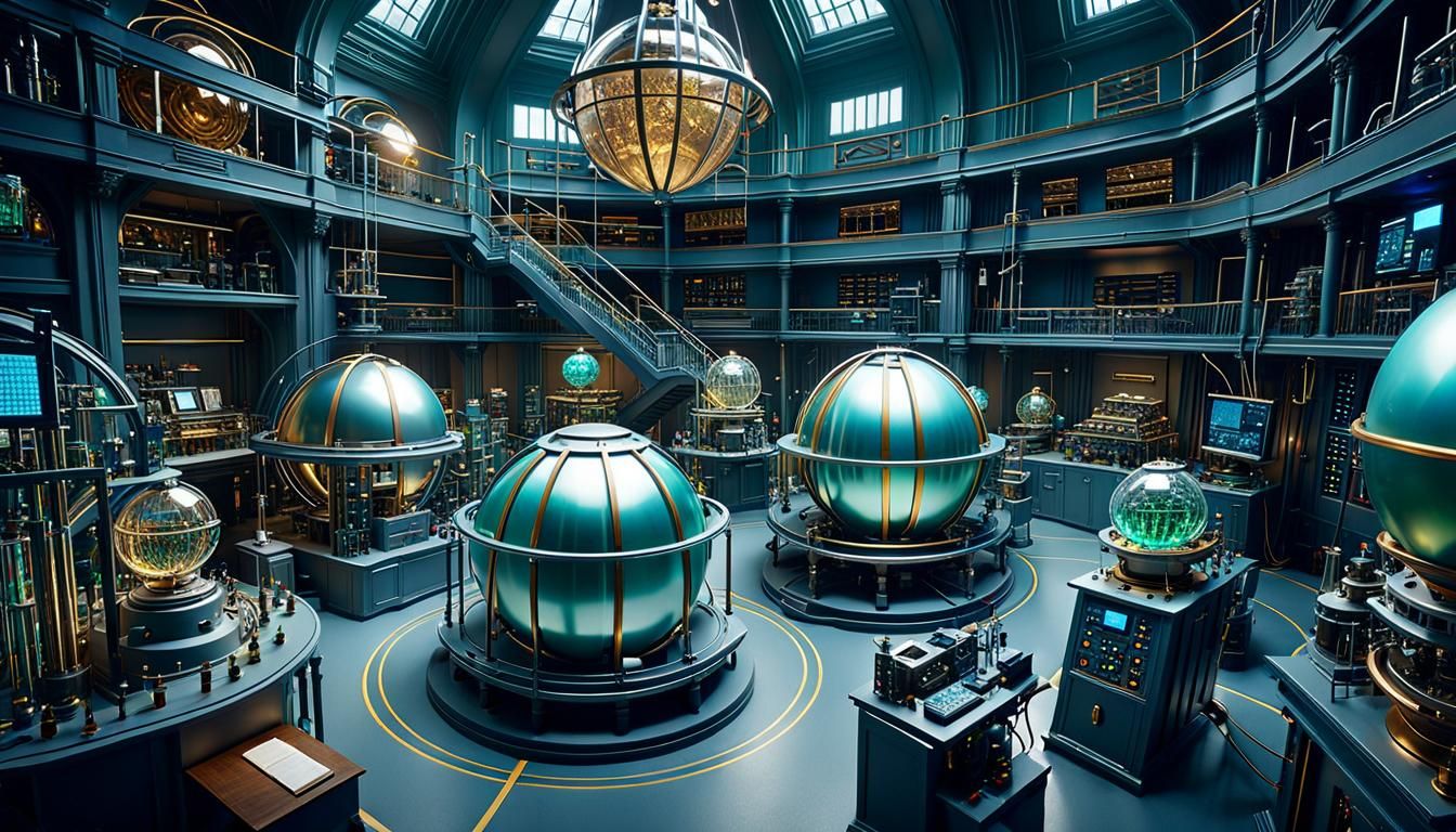 Futuristic Spherical Lab Interior in Art Deco Style