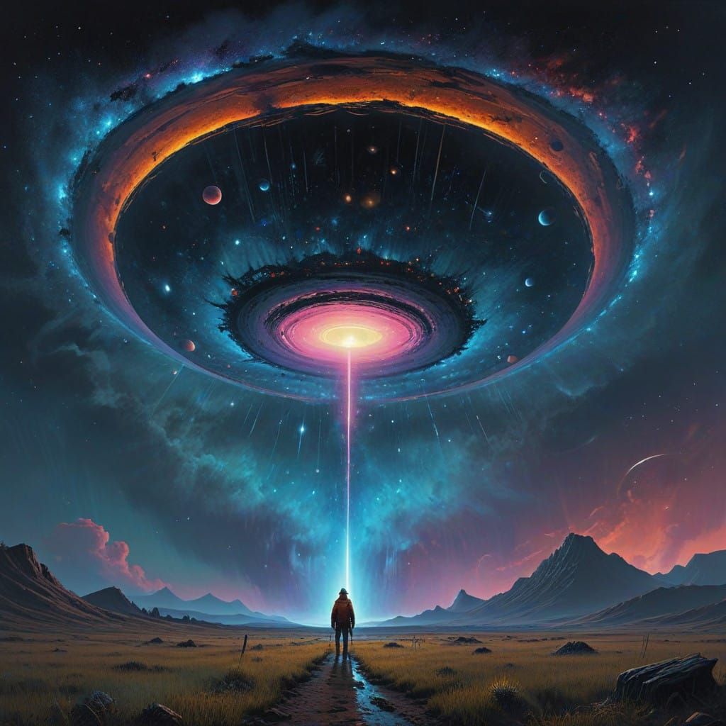 Surreal Cosmic Goddess in a Dreamlike Black Hole Universe