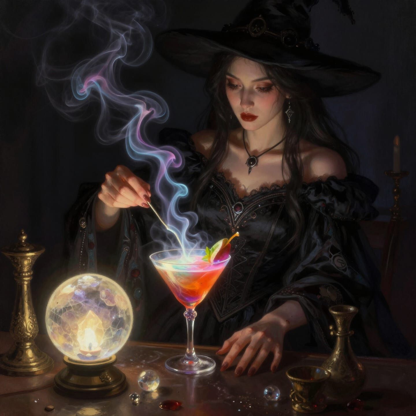 Modern Witch Crafts Luminous Cocktail in Dark Fantasy Style