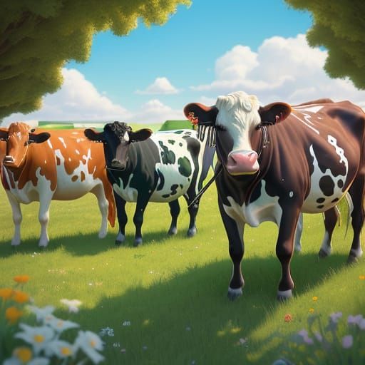 Cows Giving Chocolate Milk: Vibrant Cartoon Art