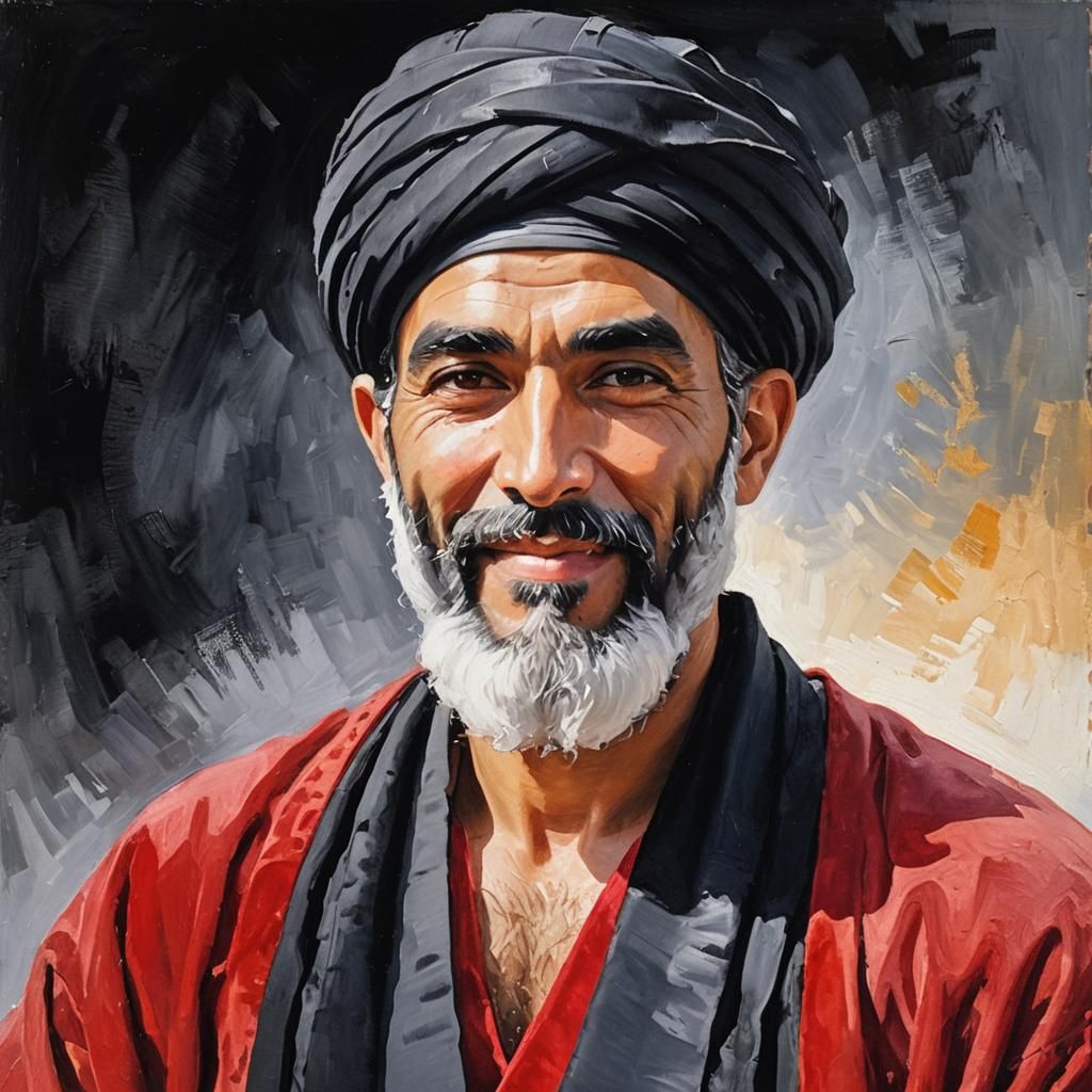 Smiling Man in Red Robe: Impasto Oil Portrait