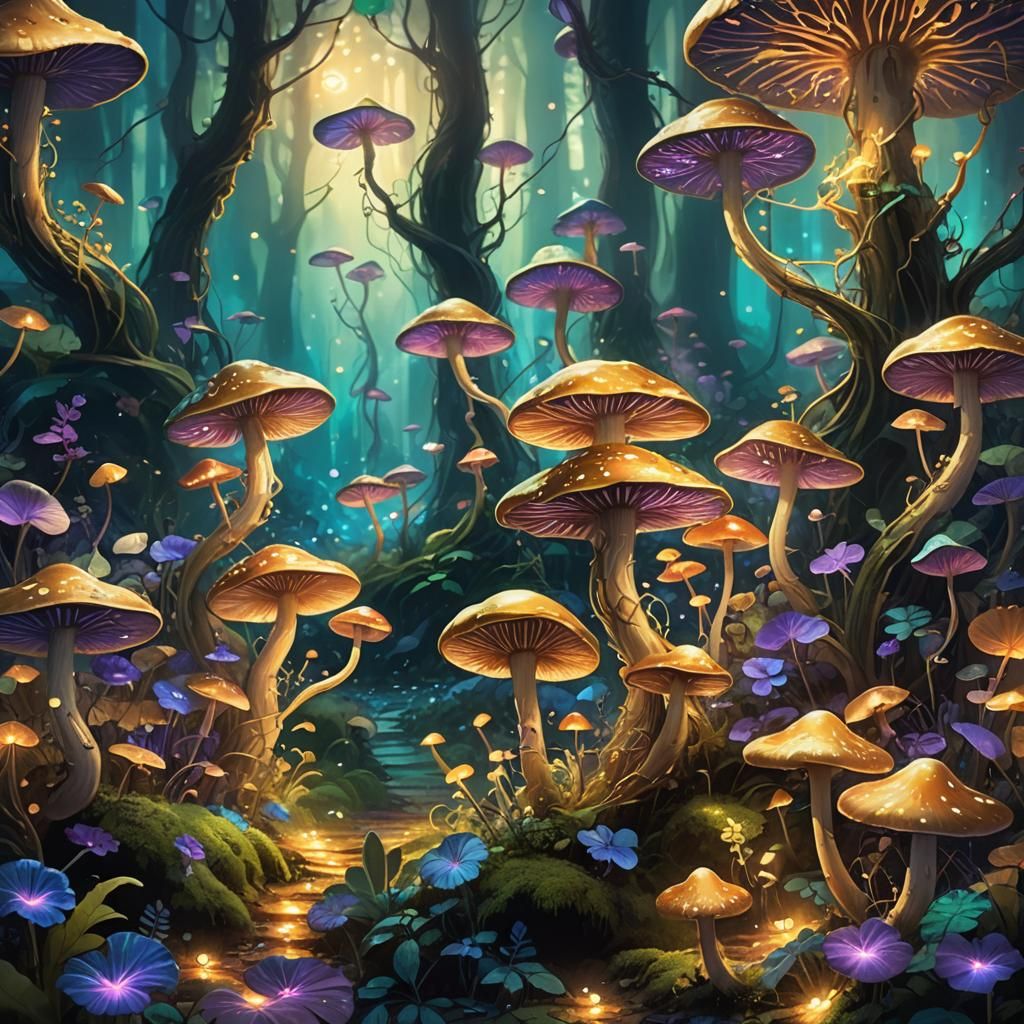 Glowing Mushrooms in Emerald Forest, Concept Art