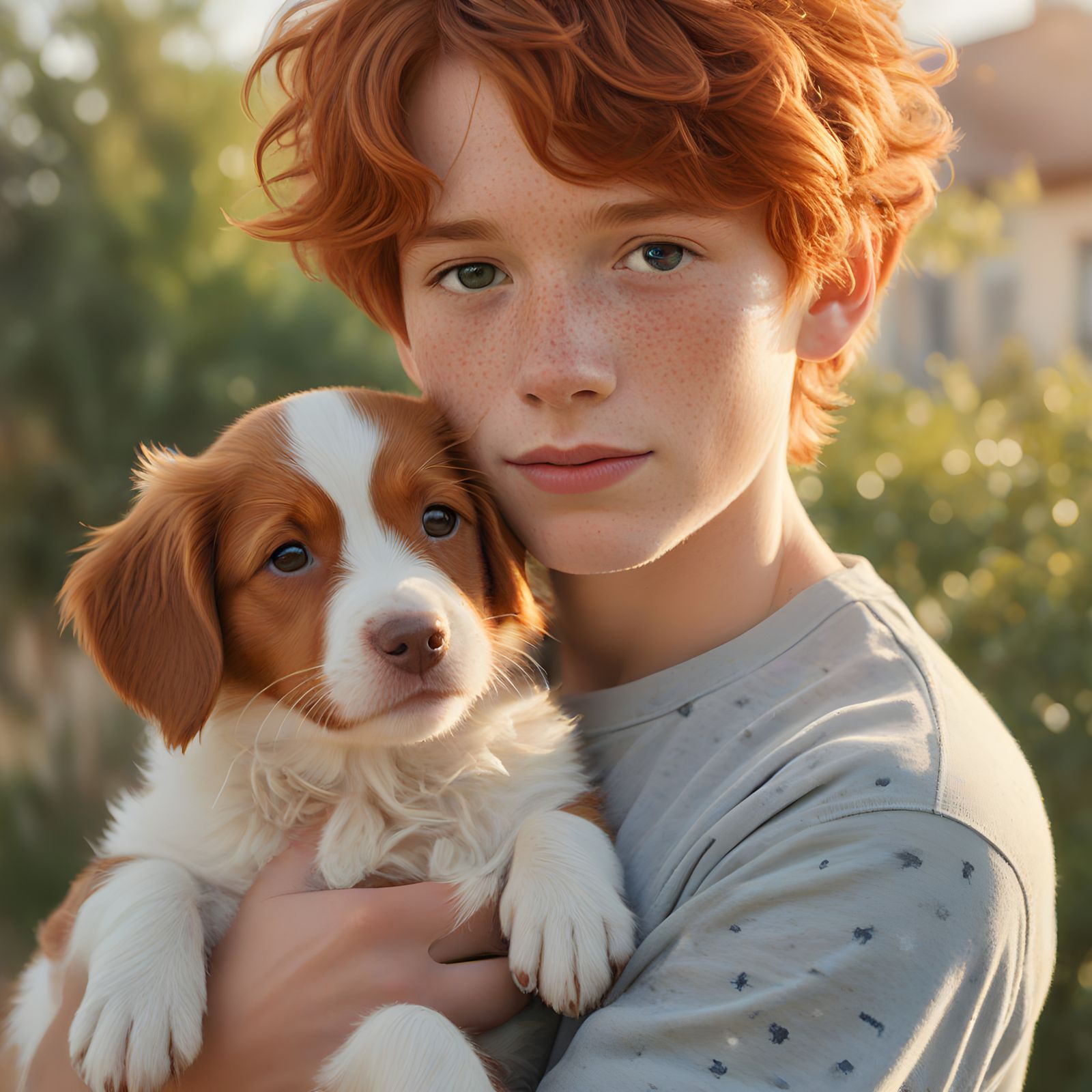 Redhead Teen Boy Holding Adorable Puppy