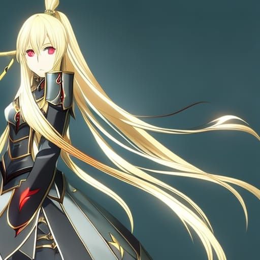 Blonde anime girl Knight with long twin tail hair style (best quality), (high resolution), (super fine illustration), ma...