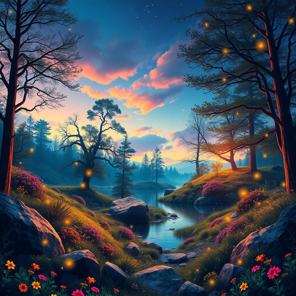 Compose a piece about a hidden glen where every sound of nat...