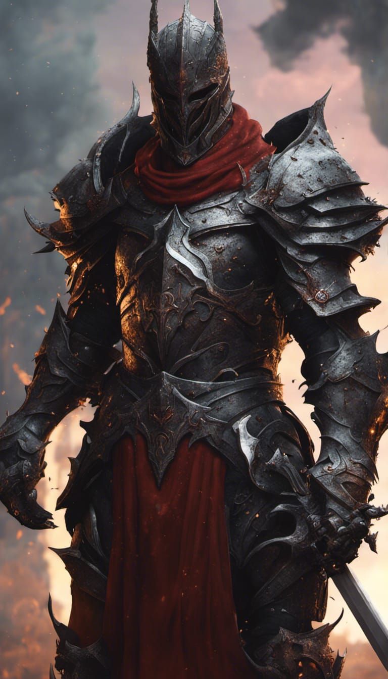 Fallen Knight with Demonic Sword in Detailed Painting