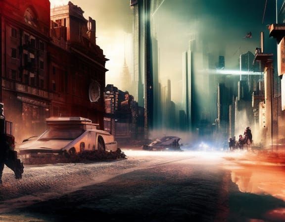 Post-Apocalyptic Cityscape in Anime Key Visual Style