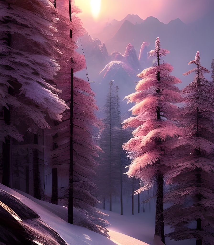 Snowy Mountains in Winter Sunlight: Hyperrealistic Digital A...
