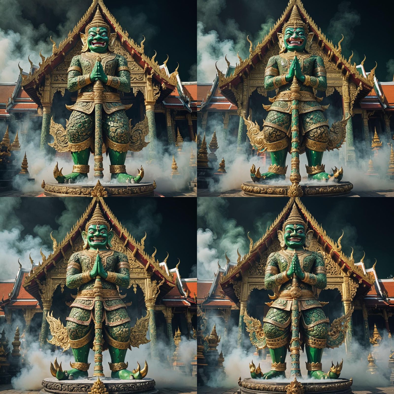 Giant Thai Khon Figure in Temple Setting