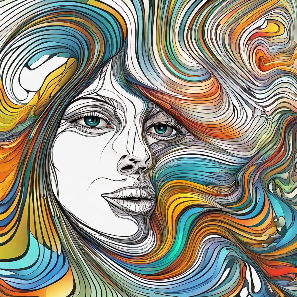 Colorful Abstract Drawing of a Woman's Face