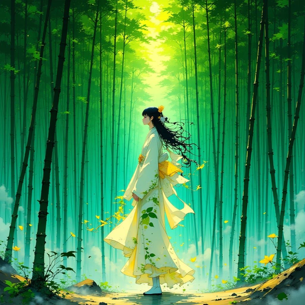 Ethereal Geisha in Bamboo Forest
