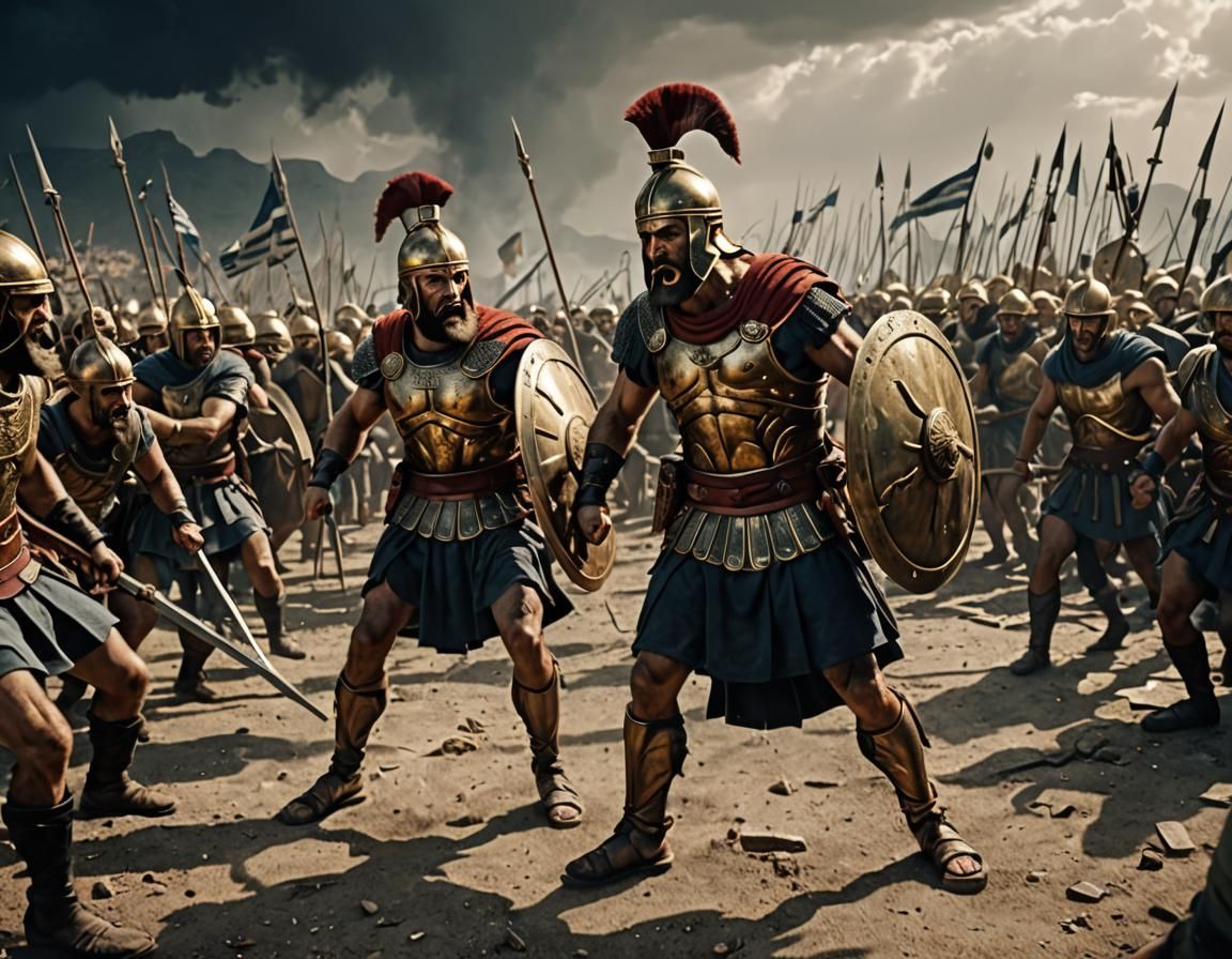 Epic Greek Battle Scene in Cinematic Style