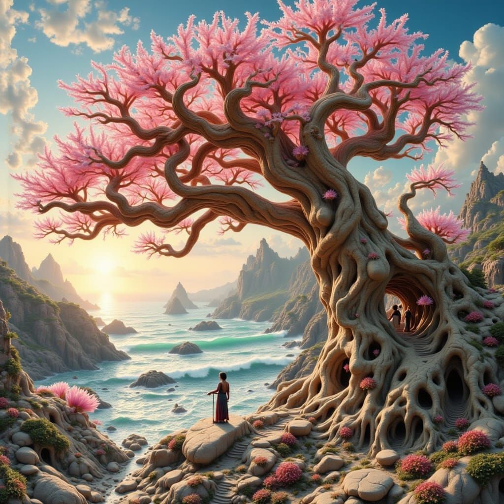 Exquisitely Beautiful Ancient Bonsai Tree at Sunset