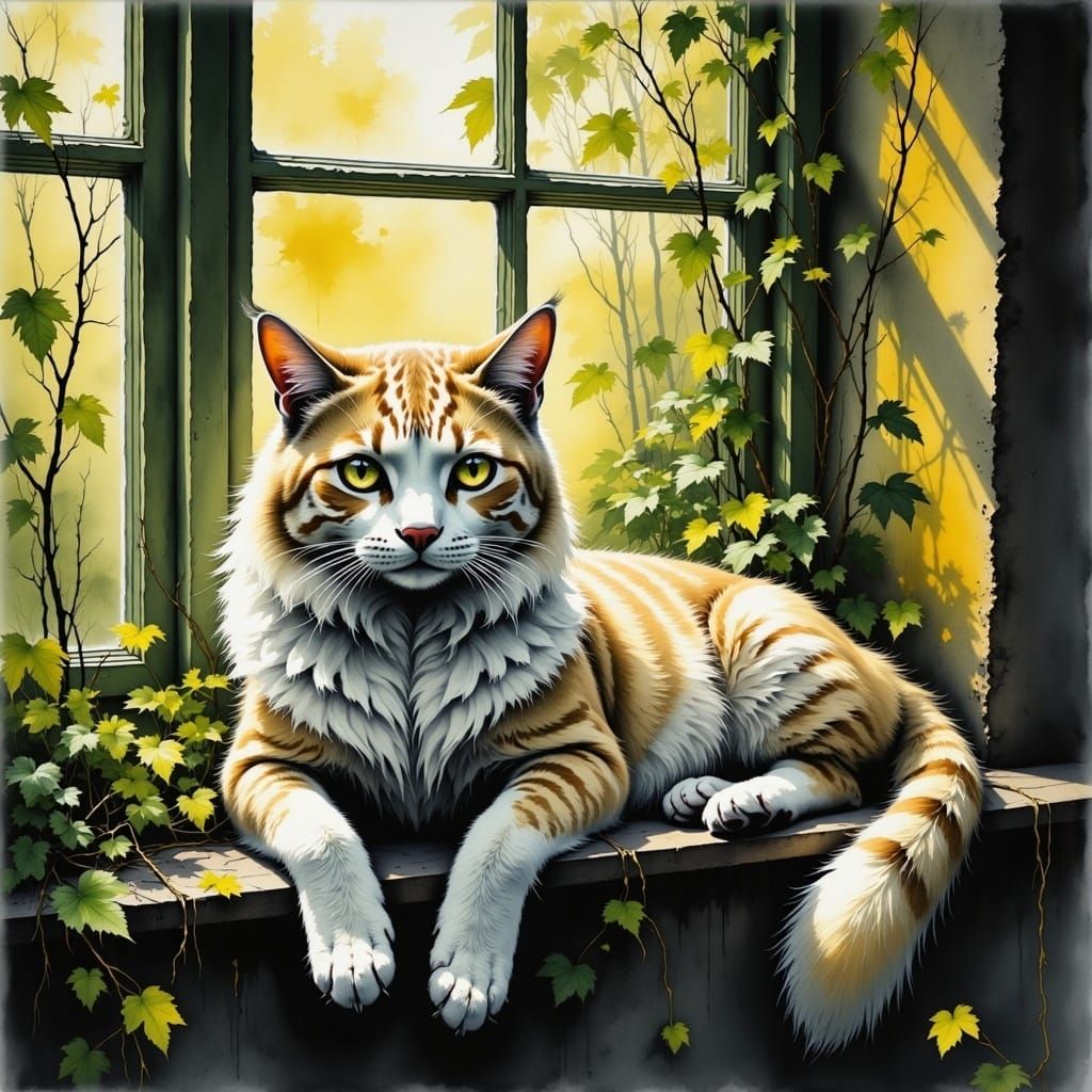 Dreamlike Cat Lounging in Sunny Window