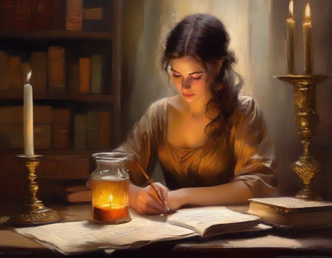 Magical Scribe Painting in Impressionist Style