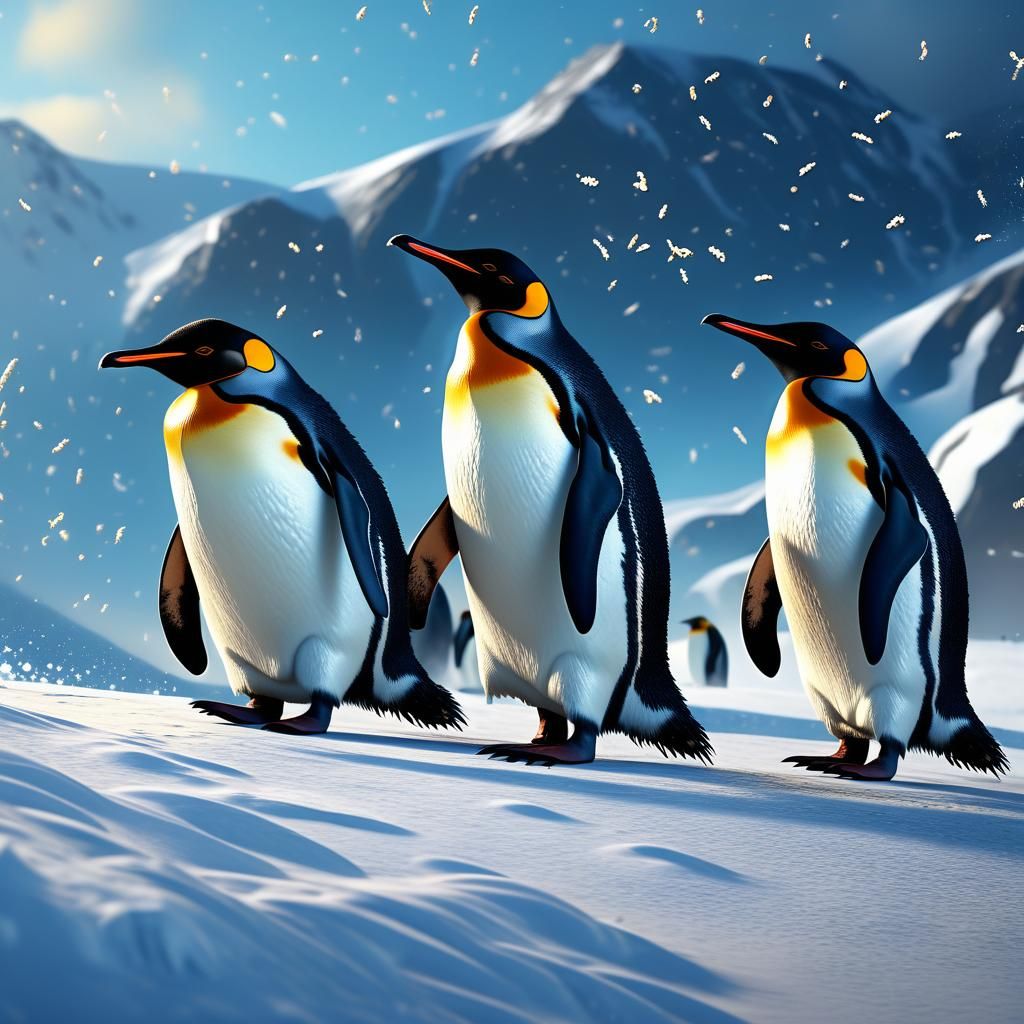 Penguins Belly Sliding: Digital Fantasy Art