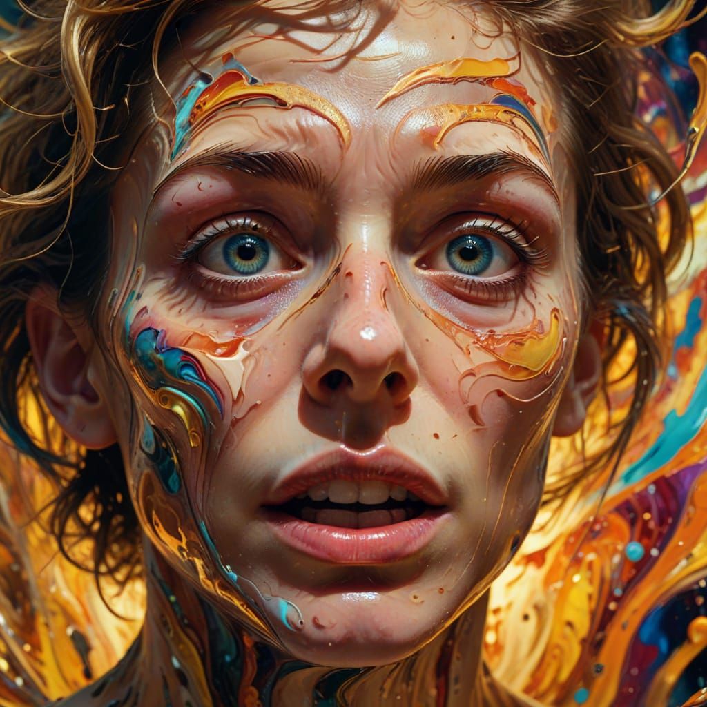 Surreal Expressionist Portrait of a Person Freaking Out