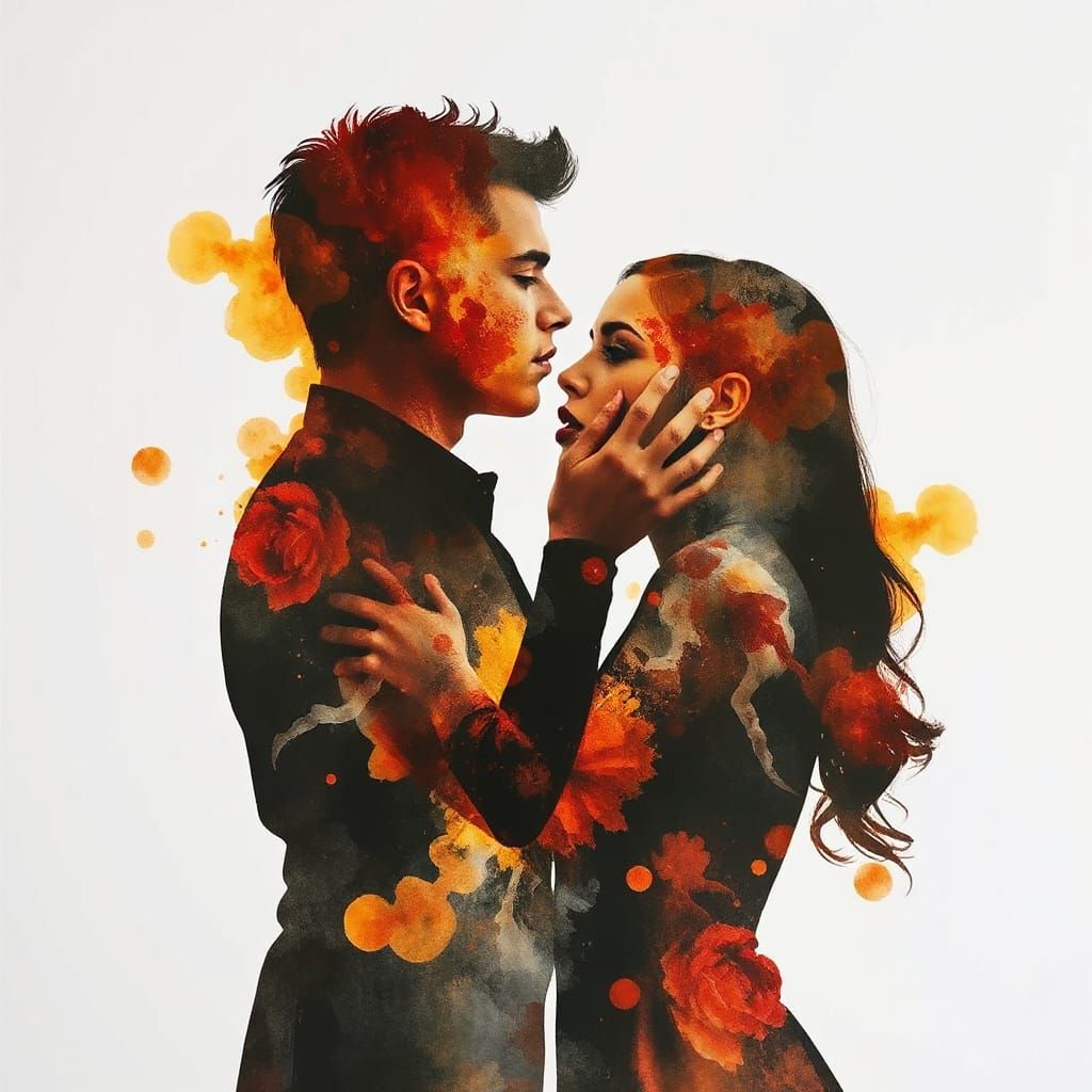 Ethereal Double Exposure Silhouette in Watercolor Ink Style