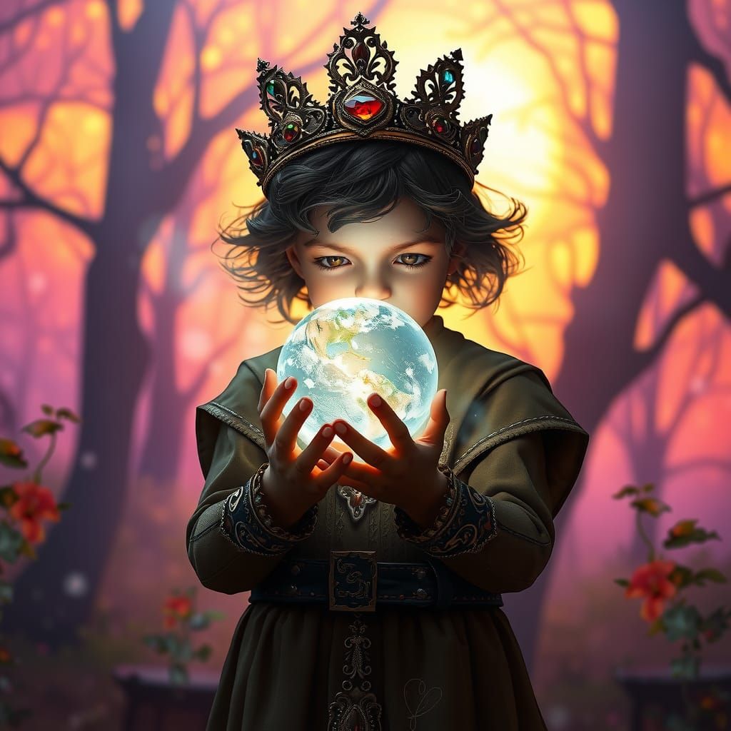 Child with Crystalline World in Art Nouveau Style