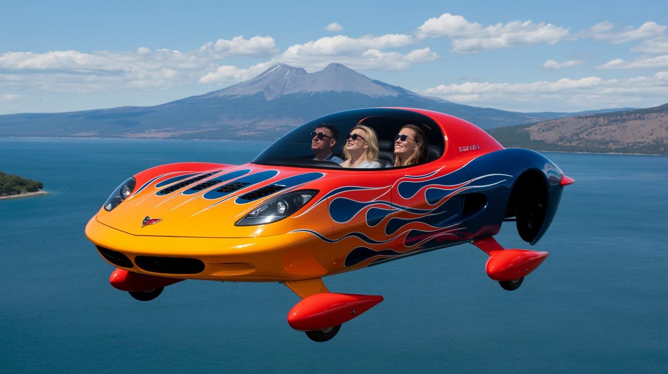 Family Air Car Adventure Over Lake Shasta
