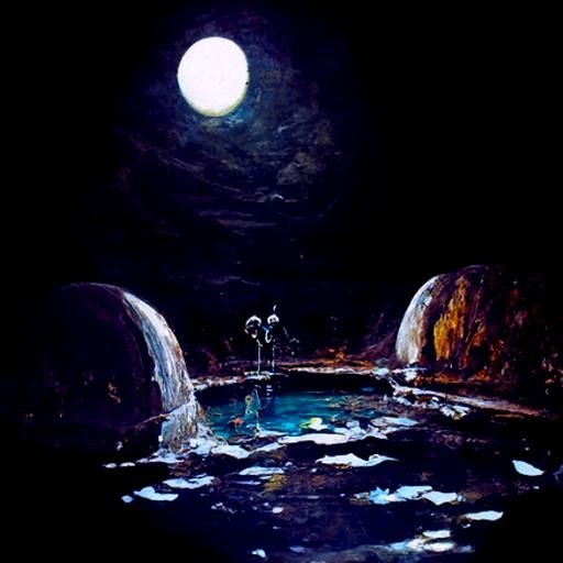 Mystical Moonpool Landscape in Oil Painting Style