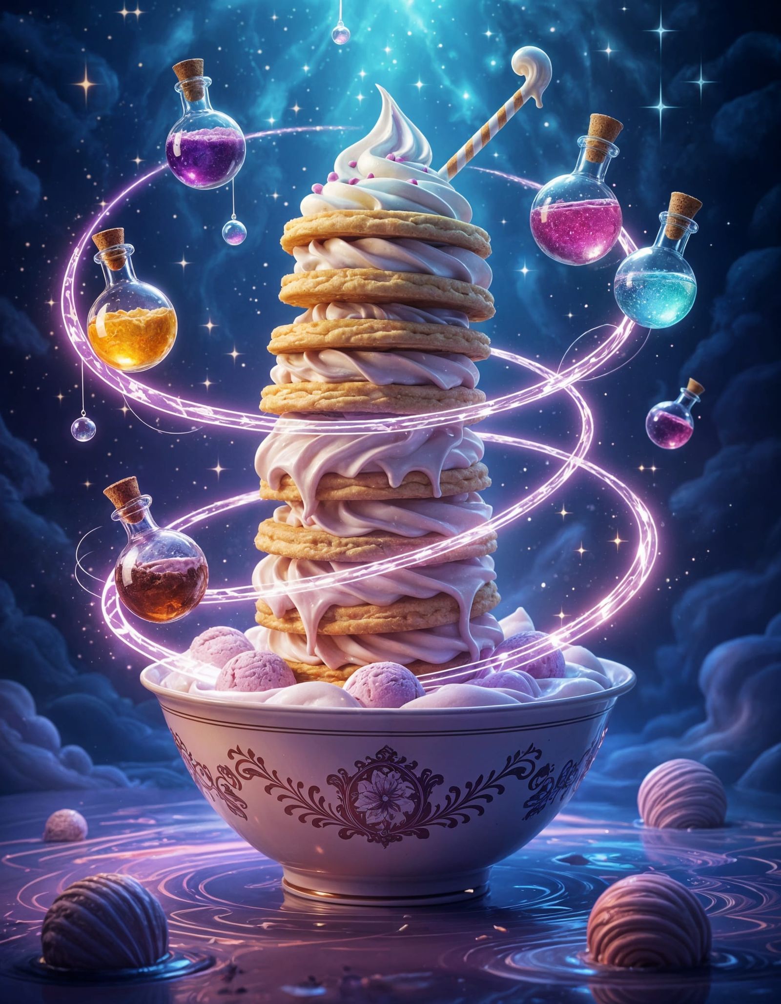 Floating Ice Cream Sandwich Tower with Magic Spell Spirals