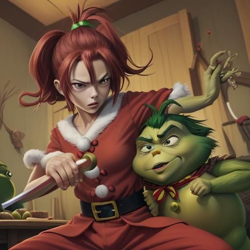 Tanjiro Kamado Stabs the Grinch: Anime Style