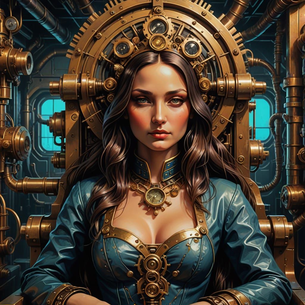 Steampunk Queen in Intricate Mechanical Regalia