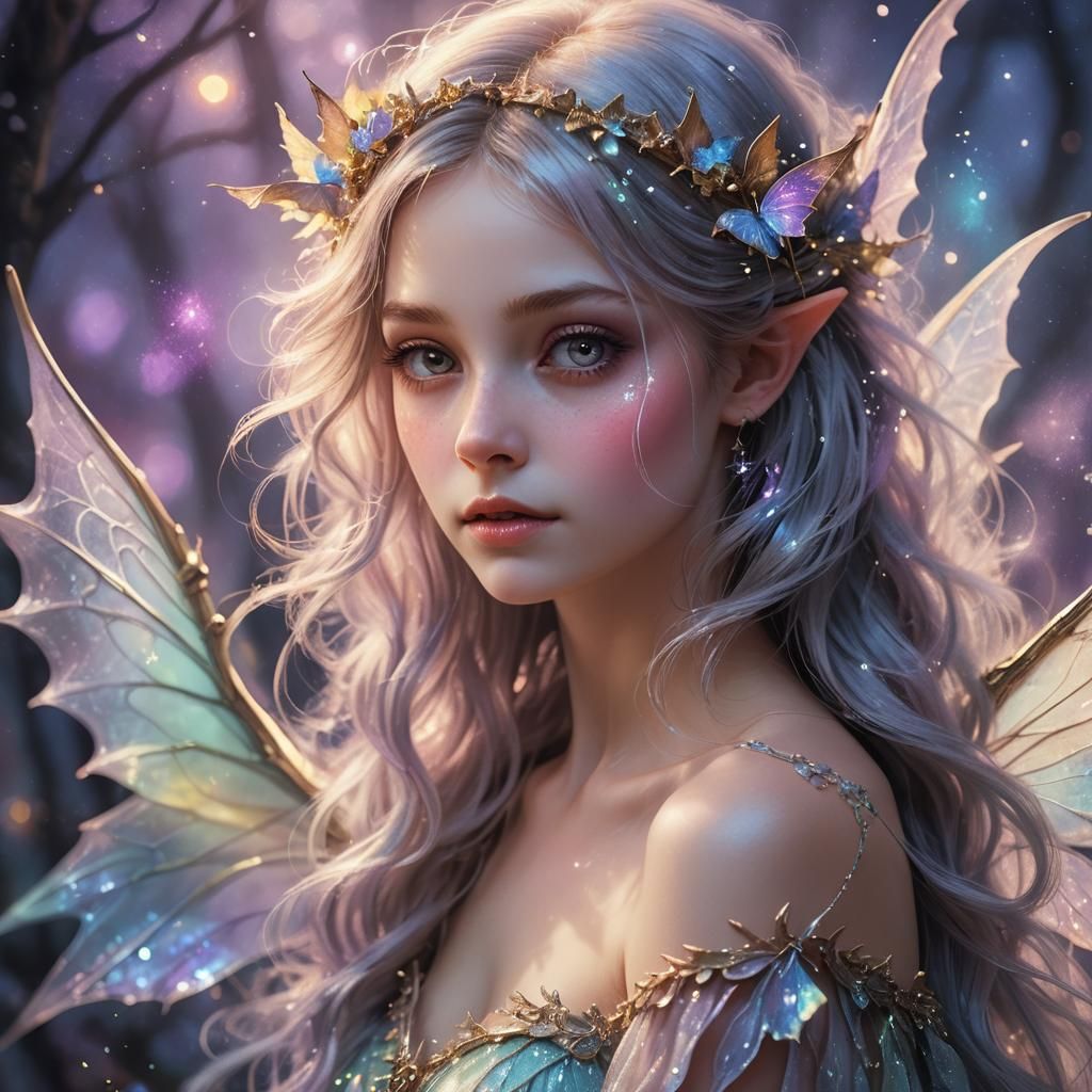 Enchanted Fairy with Bat in Whimsical Fantasy Art