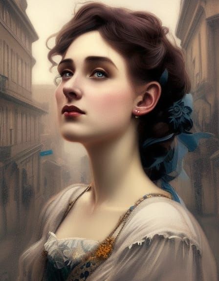 Victorian Woman Portrait with Oslo Background