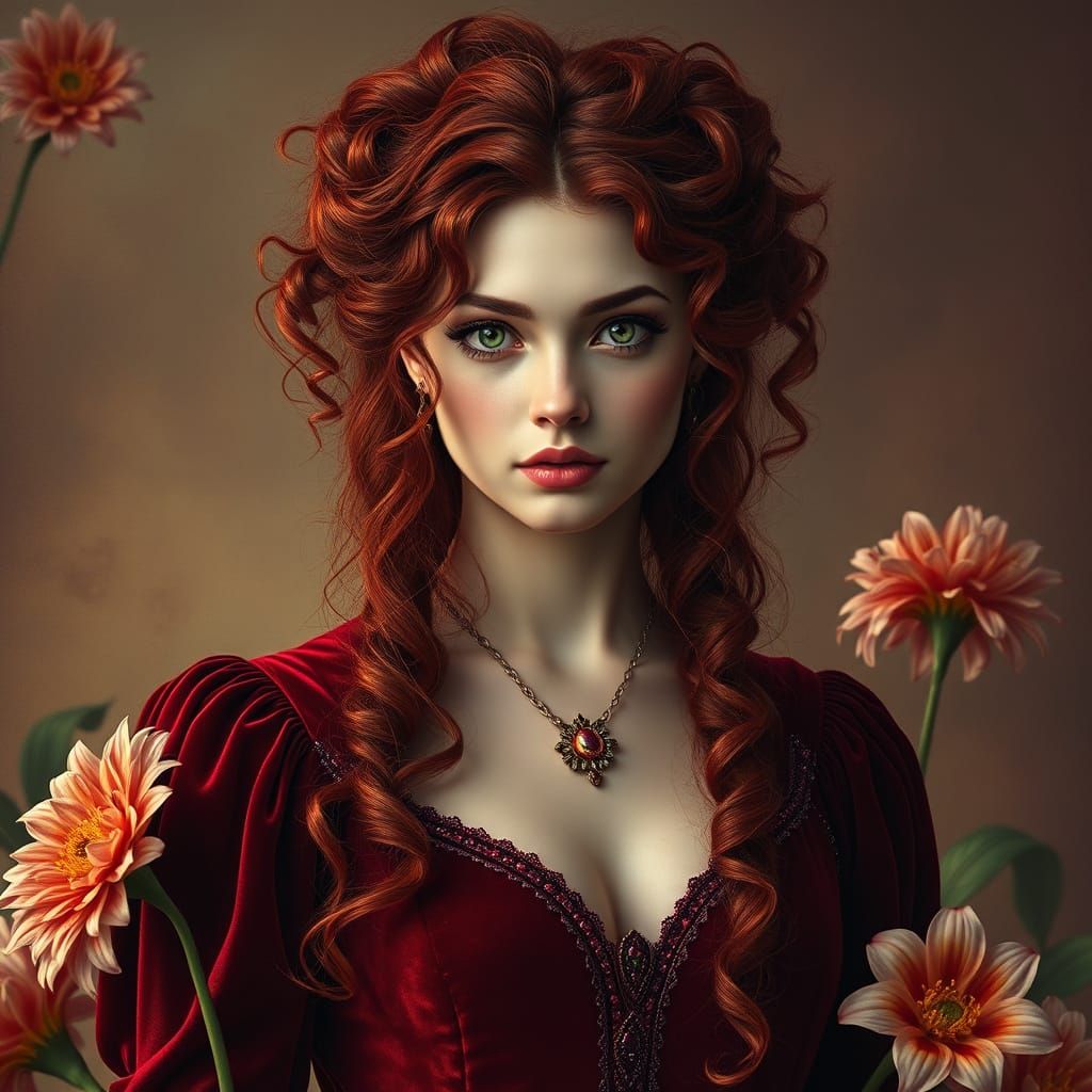 Exotic Fantasy Princess in Ruby Velvet Regalia